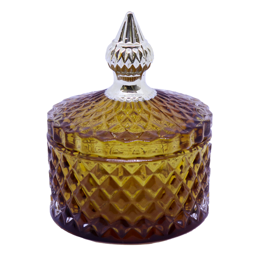 Coco-Soy Scented Candle (Glass 'Diana' Jar with Lid, Amber) - Cyprus